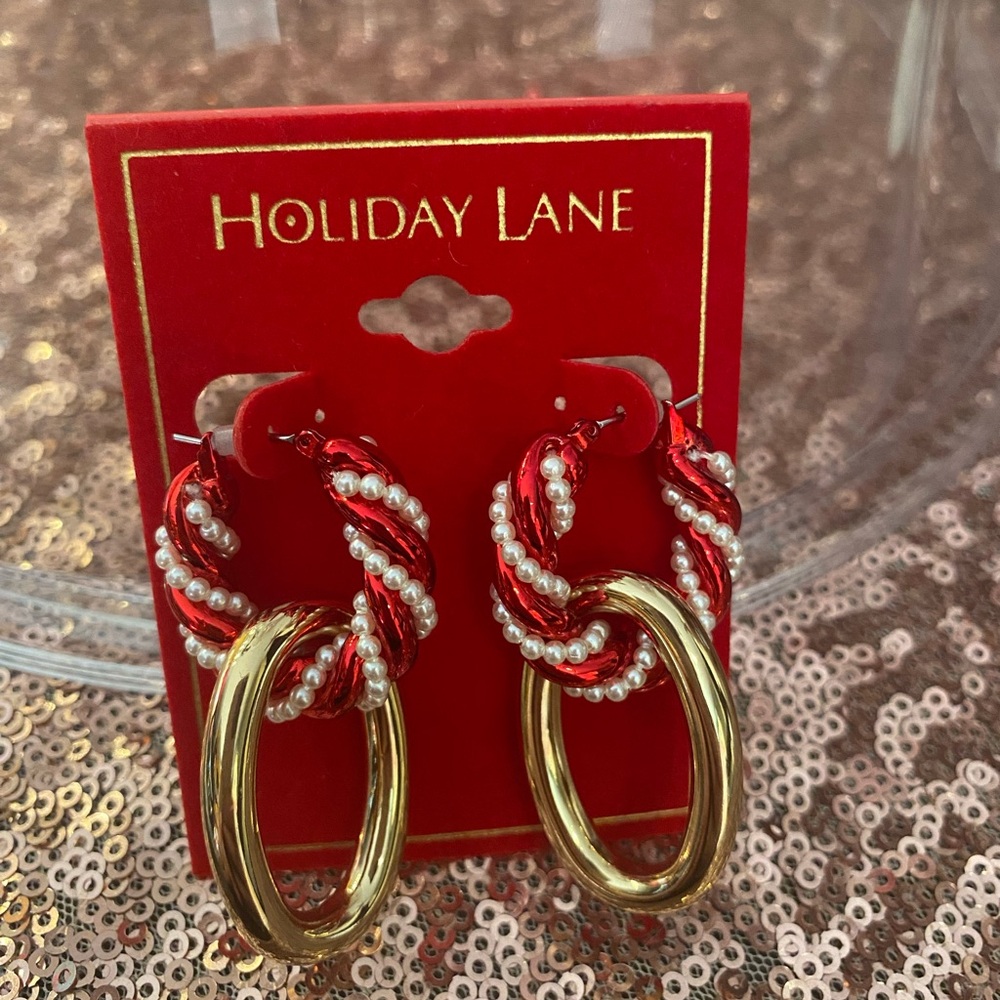 Holiday Lane Gold and Red Hoop Earrings